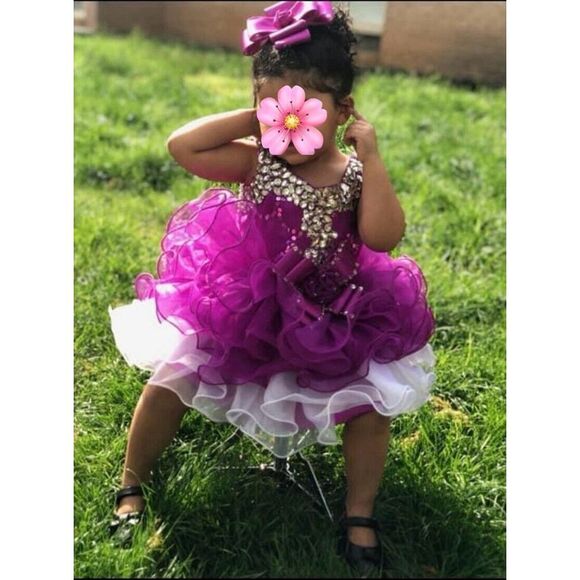 Toddler Glitzy Girls Pageant Dress‎ Size 2-8 Purple Cupcake Beaded - Picture 1 of 11